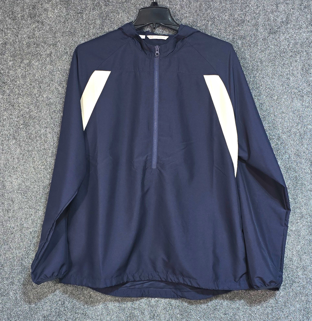 Cutter & Buck Men's XXL Blue/White Colorblock Hooded Half-Zip Windbreaker Jacket